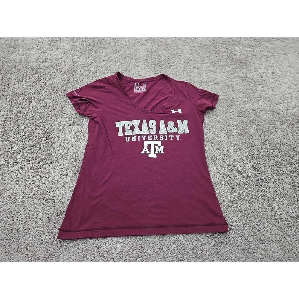 Under‎ Armour Women's Small Texas A&M Aggies V-Neck T-Shirt Maroon Cotton